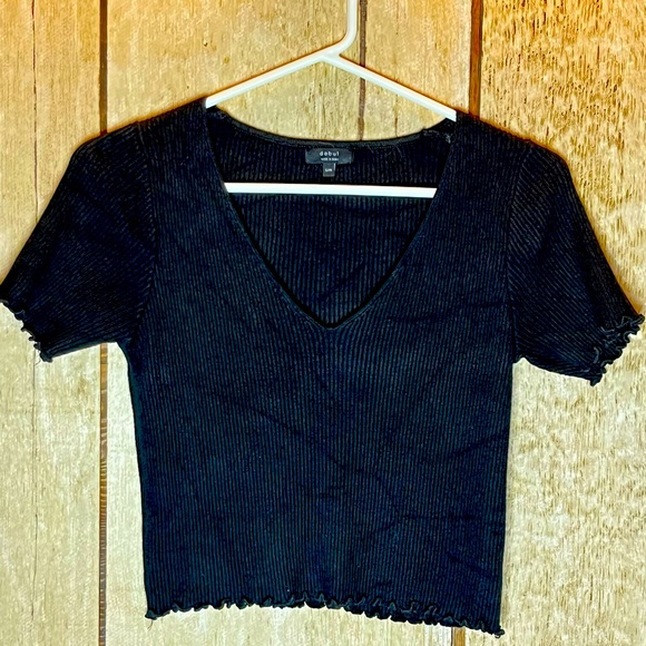 Crop top black v neck ribbed medium - Picture 3 of 6